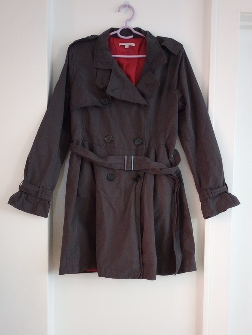 GAP Cotton Blend Gray Double-Breasted Belted Trench Coat Fall Autumn Size Medium